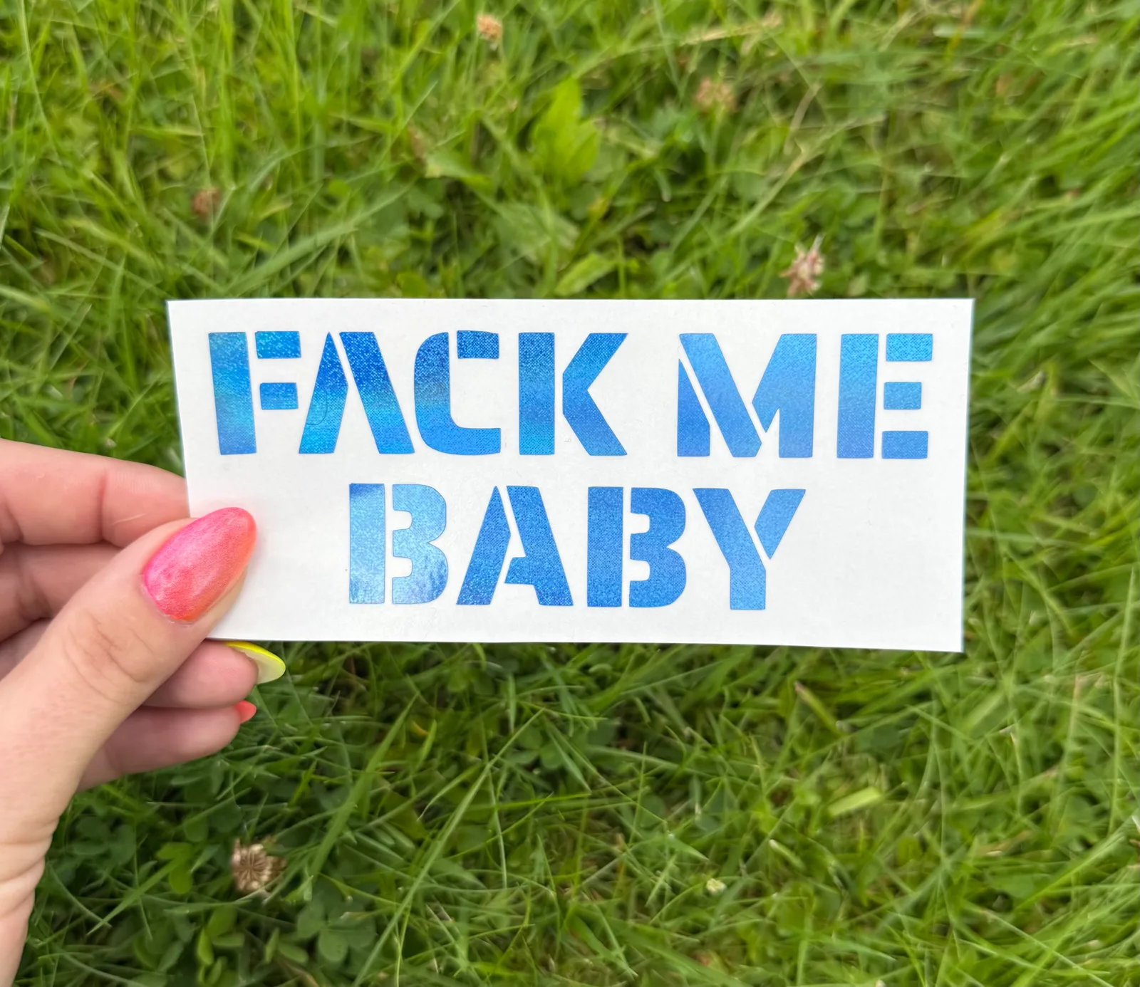 Naklejka brokatowa niebieska FACK ME BABY
