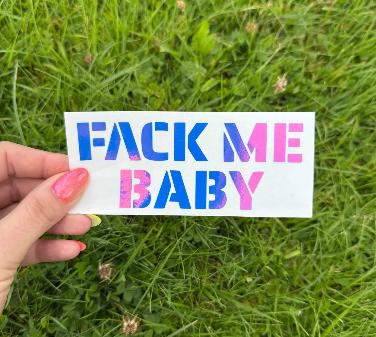 Naklejka holograficzna niebieska FACK ME BABY