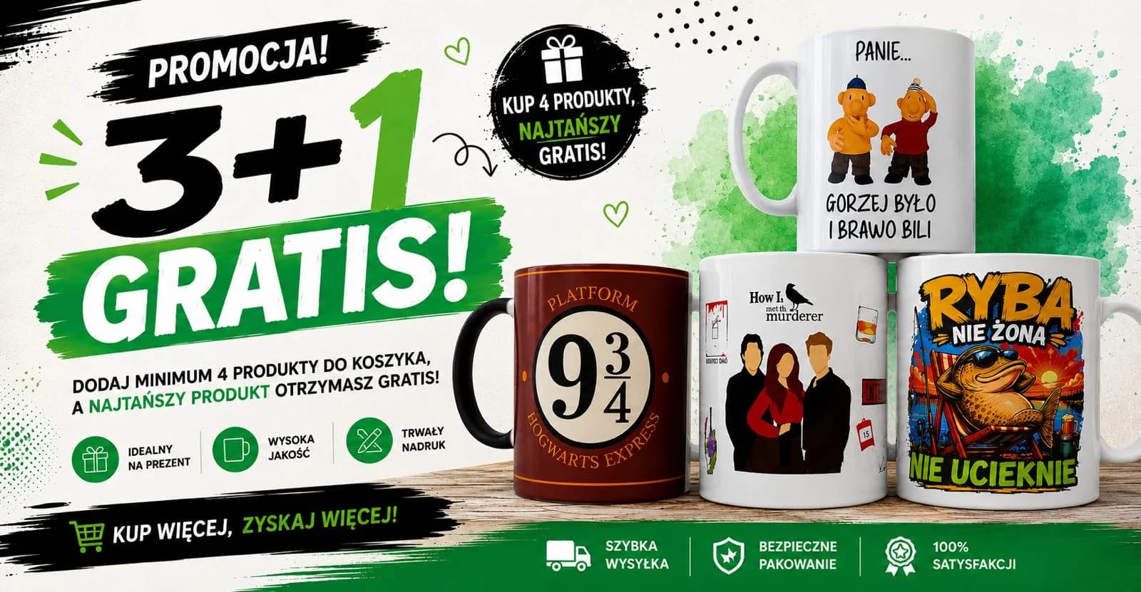 Promocja trzy + jeden odbierz kubek gratis